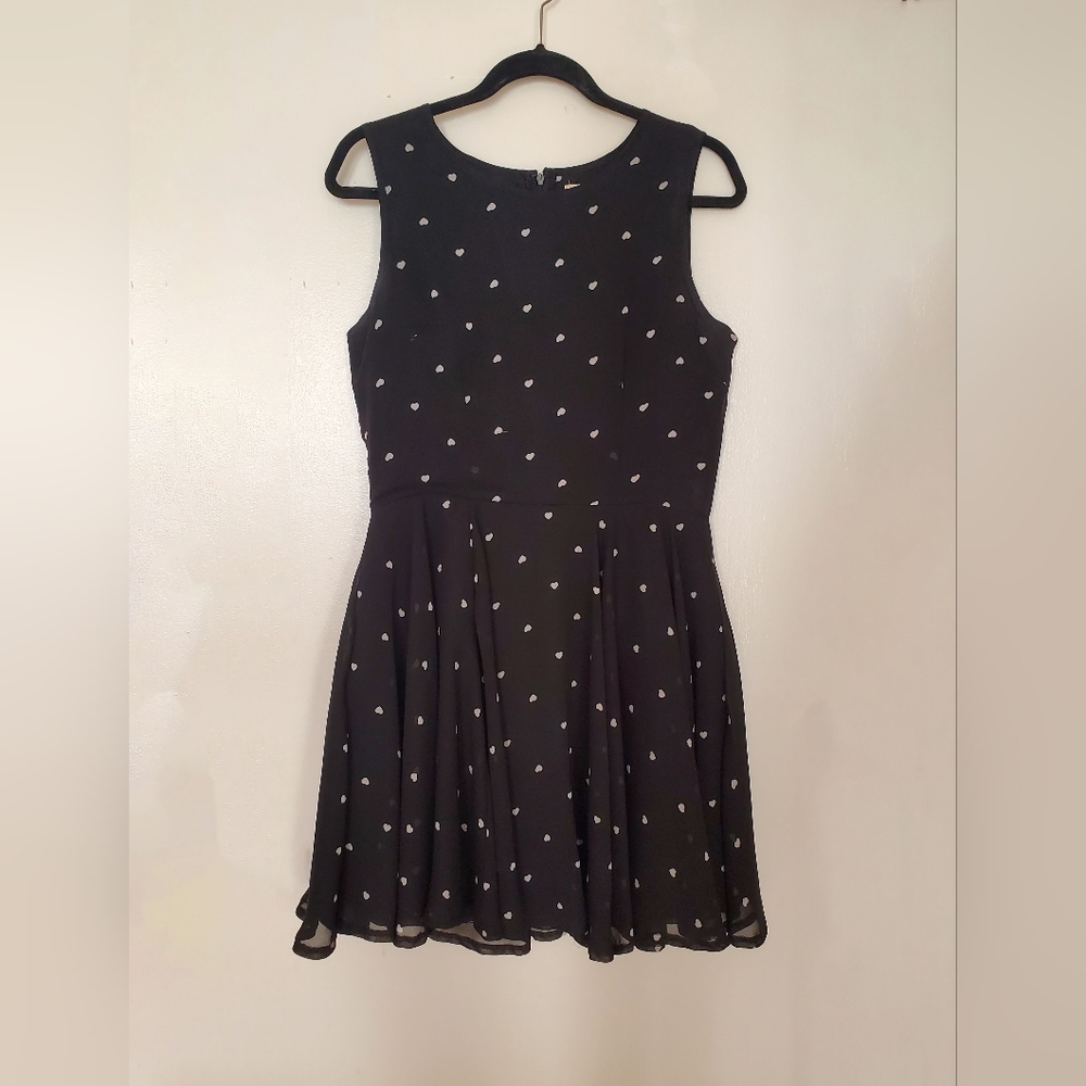 Maison Jules Bkack & White Dotted Heart Print Dress Size Large